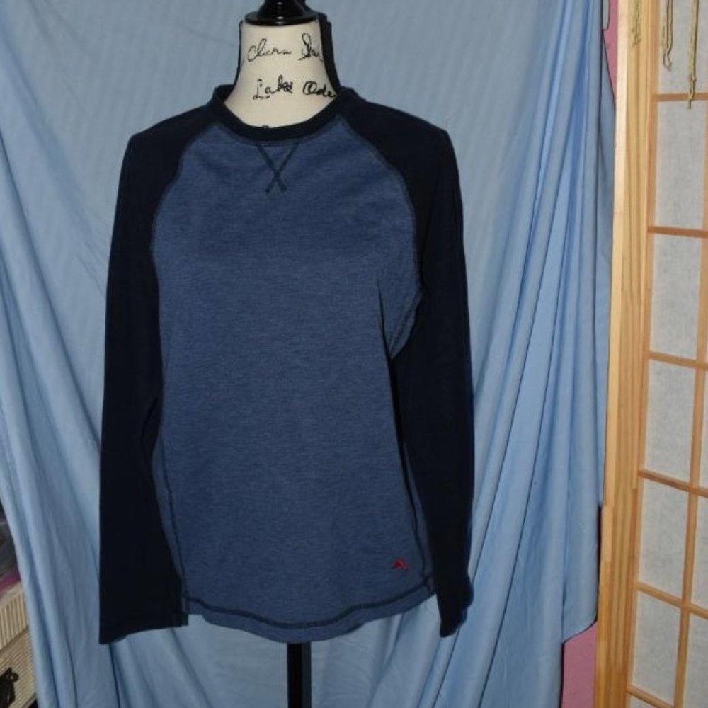 Tommy Bahama Blue Raglan Crew Shirt Top M L - Picture 1 of 2